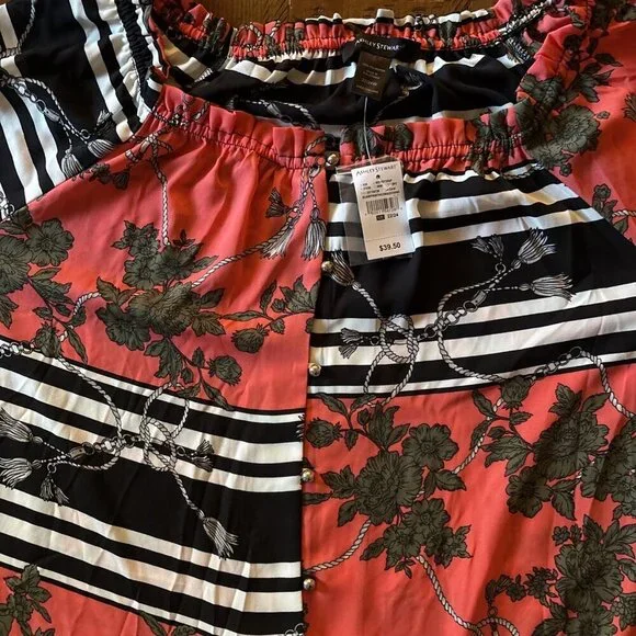 Ashley Stuart Orange & Black Blouse Size 22/24 New Button Down - Picture 5 of 7